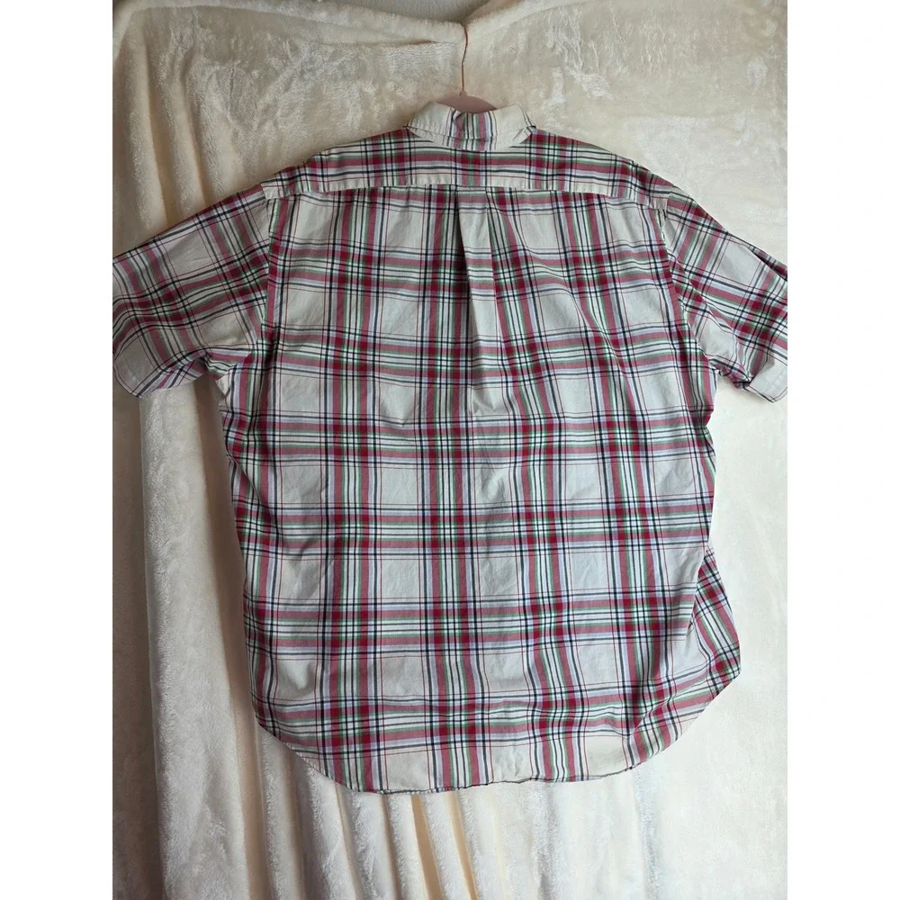 Ralph Lauren Blake Plaid Short Sleeve Button Down‎ Shirt Men XL Cream Red Green